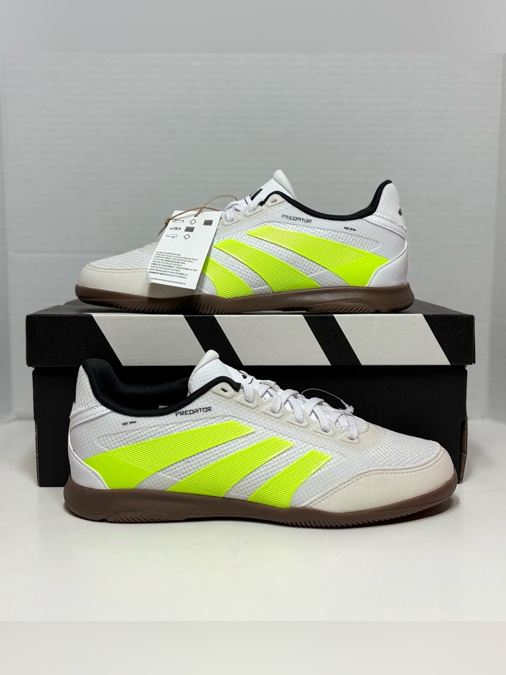 adidas Predator Indoor Soccer Shoes White Neon Yellow Brown